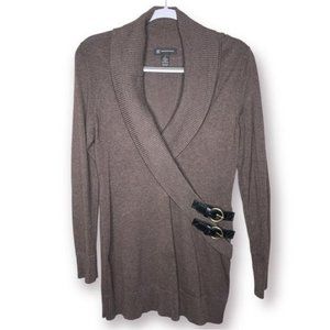 INC International Concepts Sz S Brown Faux Wrap V Neck Belted Tunic Sweater $70